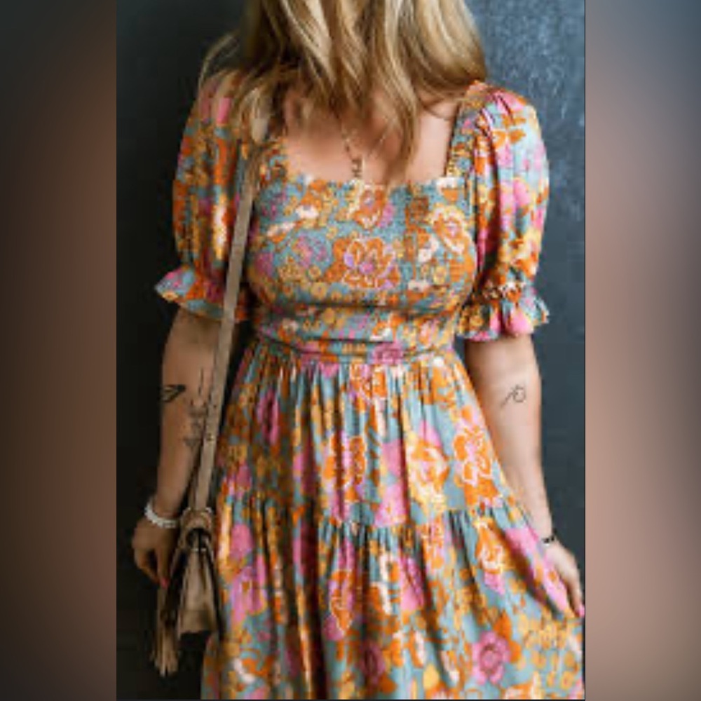 ZESICA Women's 2024 Summer Boho Floral Print Square Neck Ruffle Dress